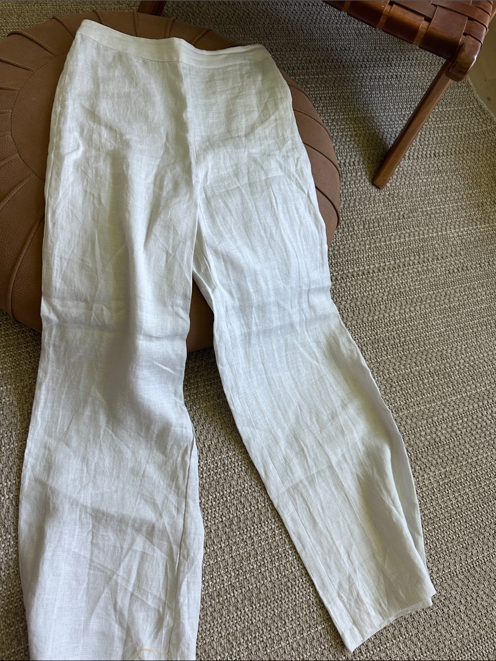 Magaschoni Cream Linen Elastic-Waist Pants